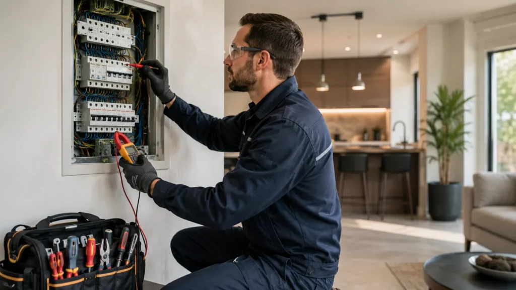Elektricien controleert veilig een meterkast bij elektra werkzaamheden in Gorinchem