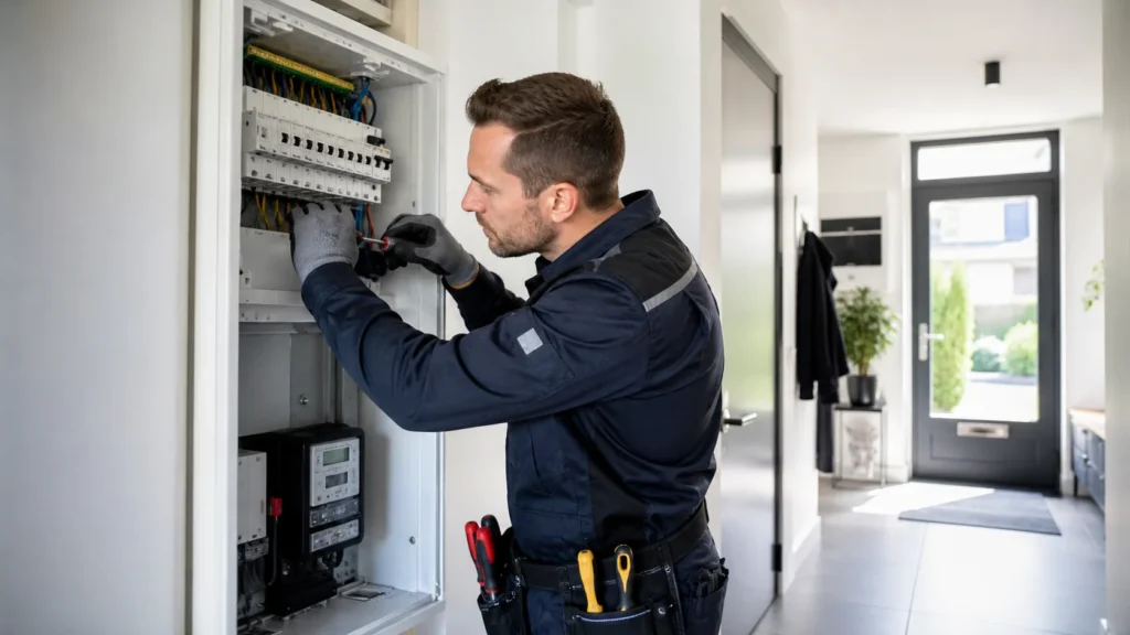 Elektricien Gorinchem werkt veilig aan een elektrische installatie in huis