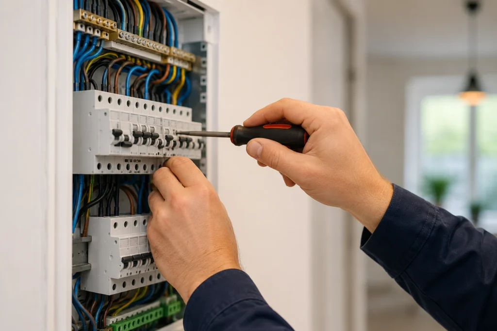 Elektricien Gorinchem werkt aan een moderne meterkast voor een veilige elektrische installatie