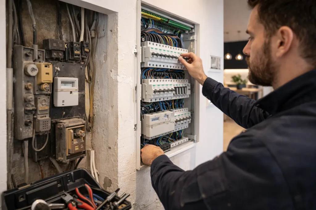 Elektricien vervangt een oude meterkast in een woning in Gorinchem