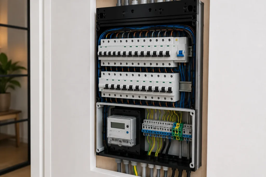 Elektricien vervangt een moderne meterkast in een woning in Gorinchem