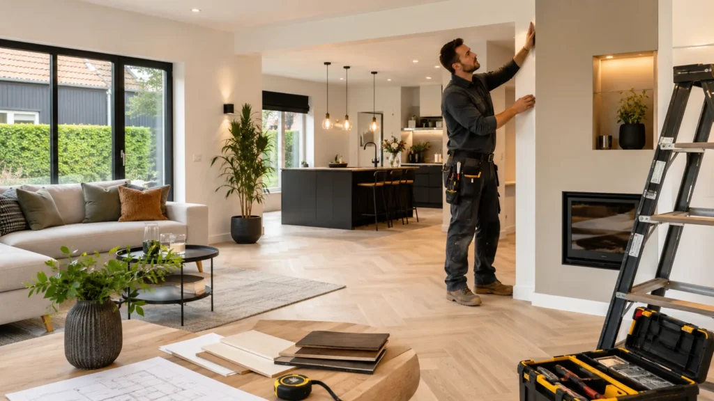 Vakman werkt aan een moderne renovatie in een woning in Gorinchem