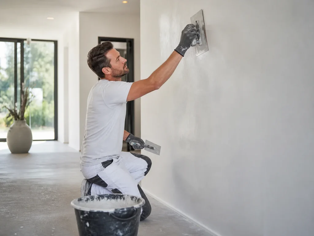 Stukadoor Gorinchem werkt aan strak stucwerk op een binnenmuur