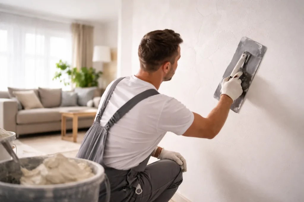 Strakke glad gestucte muur in een modern interieur in Gorinchem