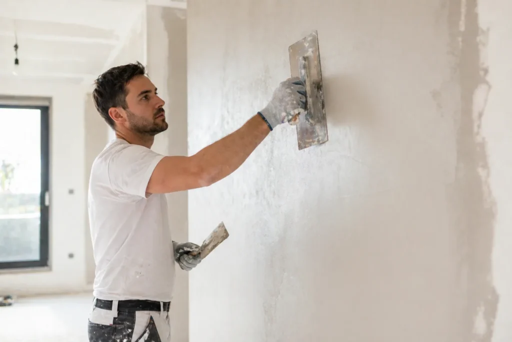 Stukadoor Gorinchem brengt een strakke wandafwerking aan in een moderne woning