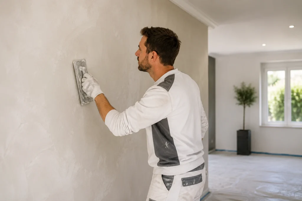 Stukadoor Gorinchem brengt strak stucwerk aan op een binnenmuur