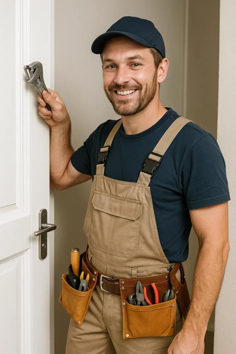 Klusjesman aan het werk in een modern interieur met gereedschapsgordel