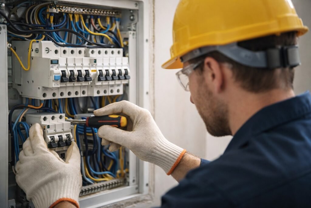 Elektricien controleert meterkast en bedrading voor veilige en betrouwbare elektra in woning