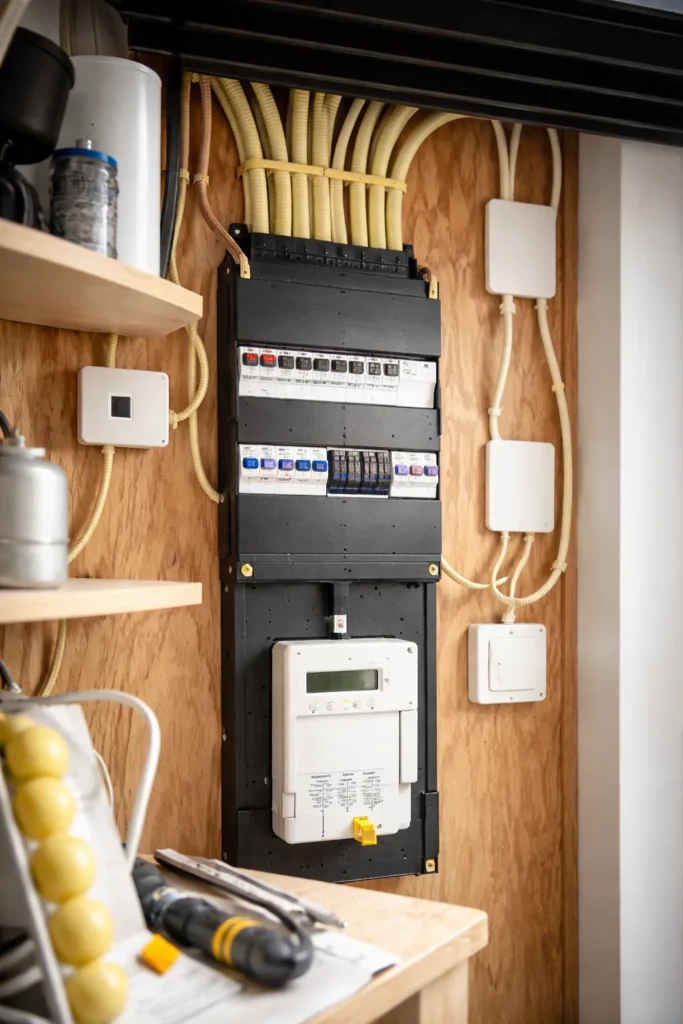 Moderne meterkast met nieuwe groepenkast en nette elektrische installatie