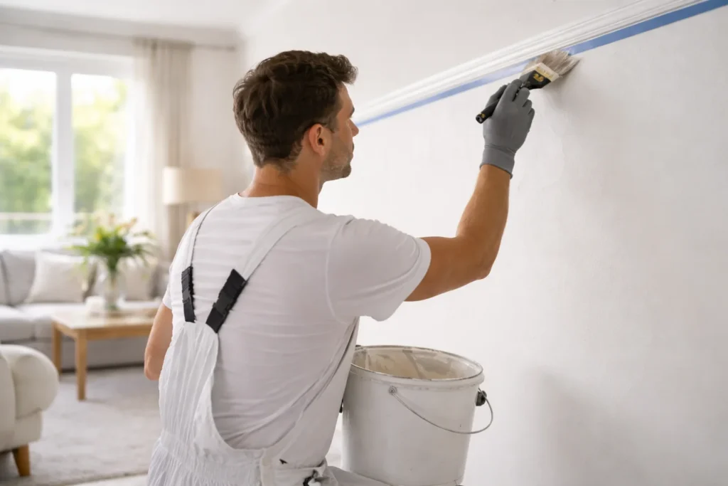 Schilderwerk Gorinchem met professionele schilder aan strakke muur