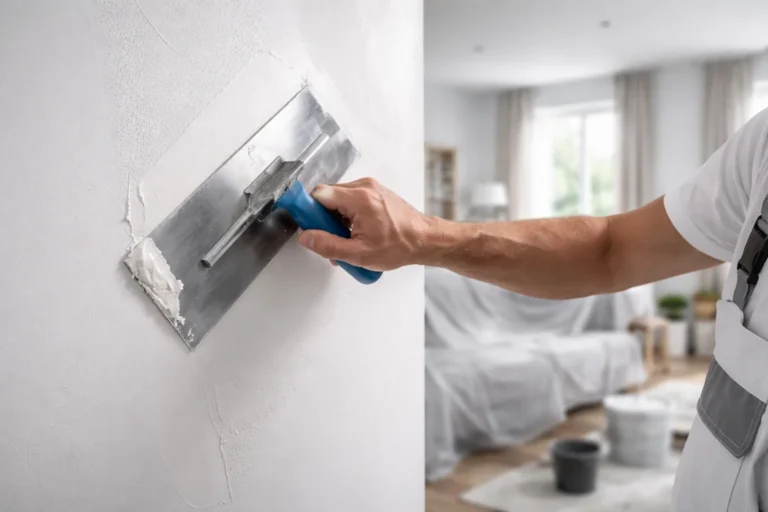 Stukadoor in Gorinchem brengt strak stucwerk aan op muur voor schilderklare afwerking