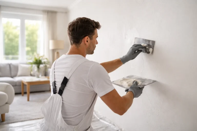 Stukadoor Gorinchem brengt strak stucwerk aan op muur in woning