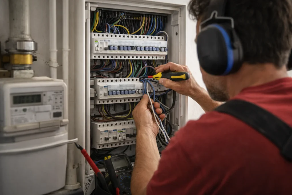 Elektricien in Gorinchem werkt aan een meterkast en elektrische installatie