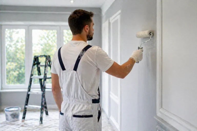 Schilder brengt schilderwerk Gorinchem aan op een wand in een lichte woning