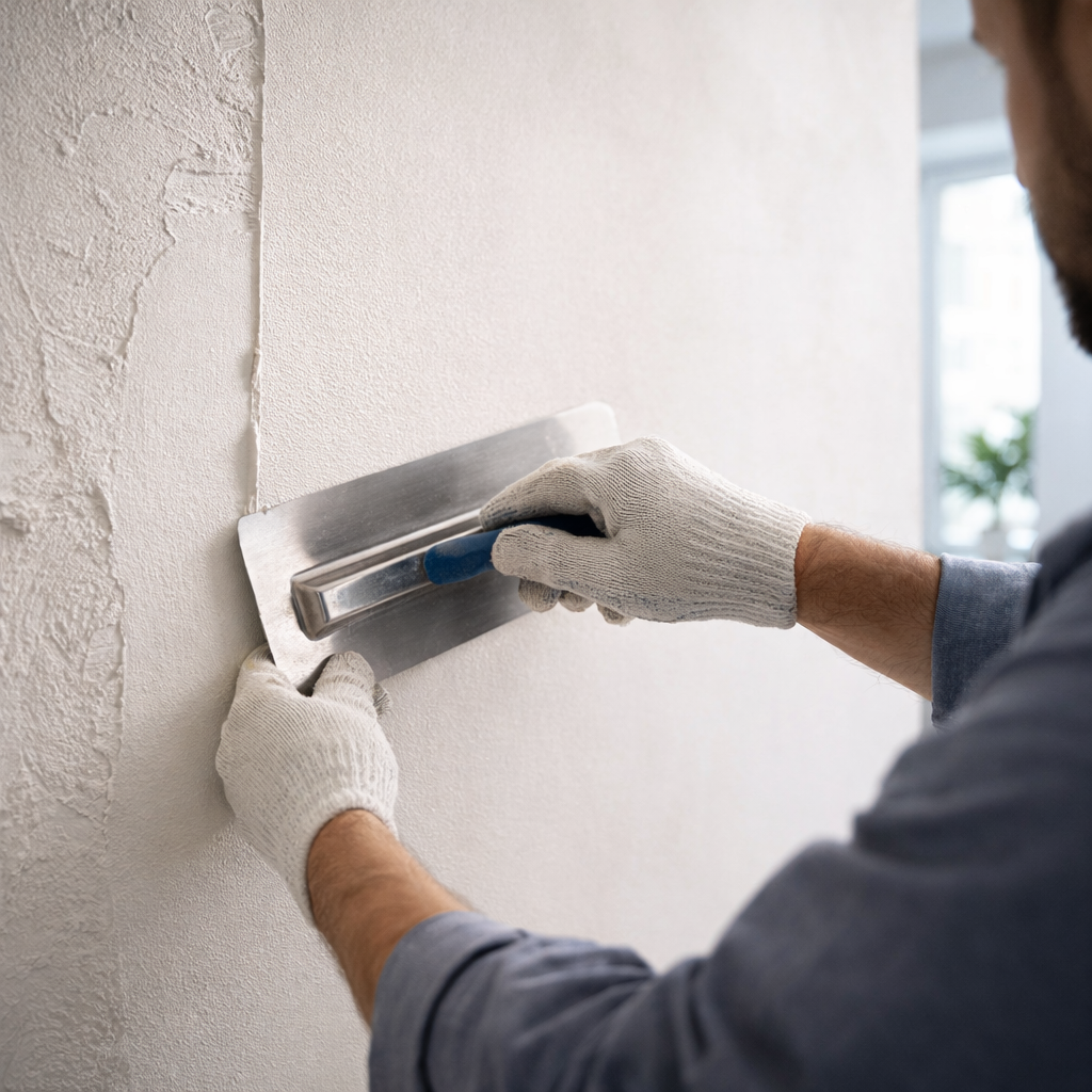Stukadoor Gorinchem brengt strak stucwerk aan op een muur voor een nette afwerking
