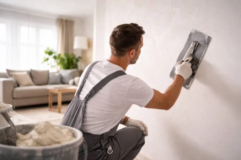 Stukadoor in Gorinchem brengt strak stucwerk aan op een muur voor een nette afwerking