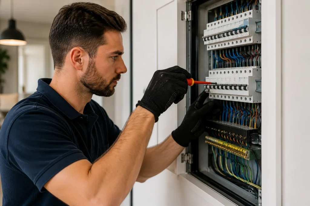 Elektricien werkt aan een moderne meterkast in Gorinchem