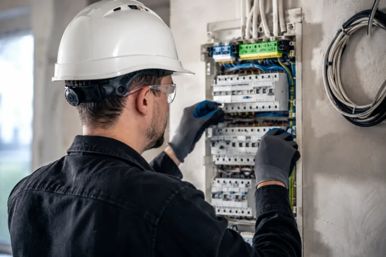 Elektricien werkt veilig aan een meterkast in een woning