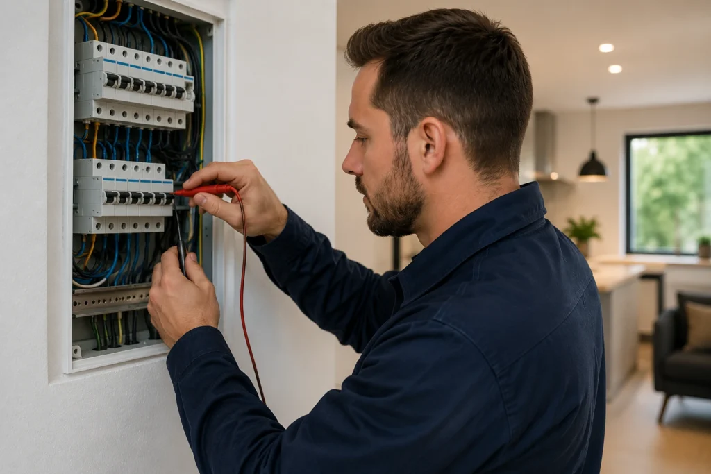 Elektricien Gorinchem voert werkzaamheden uit aan een moderne groepenkast in een woning