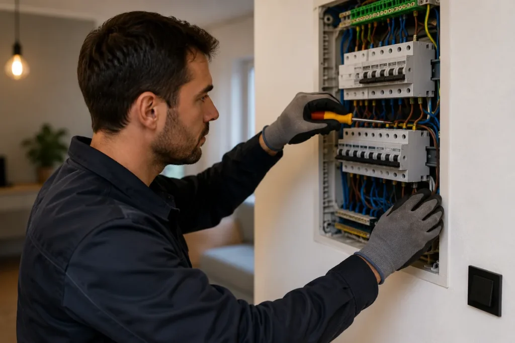 Elektricien in Gorinchem werkt aan een groepenkast voor een veilige en professionele elektrische installatie