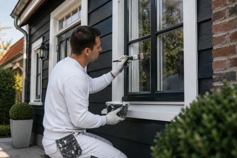 Schilder die buitenkozijnen van een woning schildert voor duurzame bescherming en minder onderhoud in Gorinchem