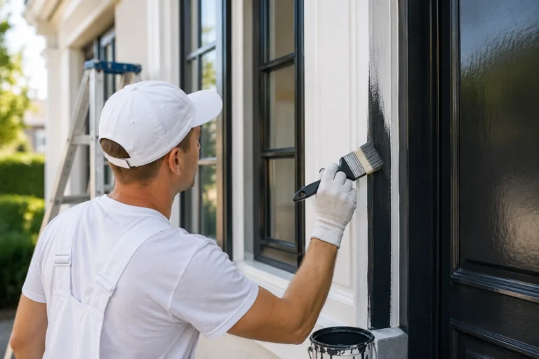 Schilder schildert kozijn van woning voor duurzaam en strak schilderwerk in Gorinchem