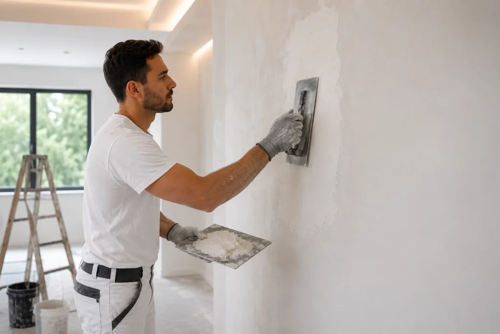 Stukadoor werkt aan strak stucwerk in een woning in Gorinchem