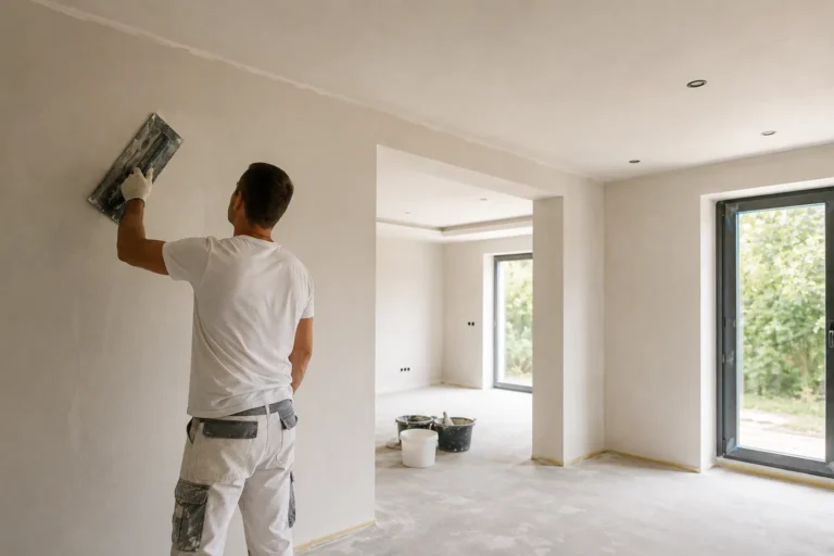 Stukadoor Gorinchem brengt strak stucwerk aan op een muur voor een duurzame en nette afwerking van de woning