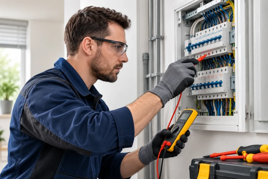 Elektricien Gorinchem controleert een moderne groepenkast en elektrische installatie in een woning.