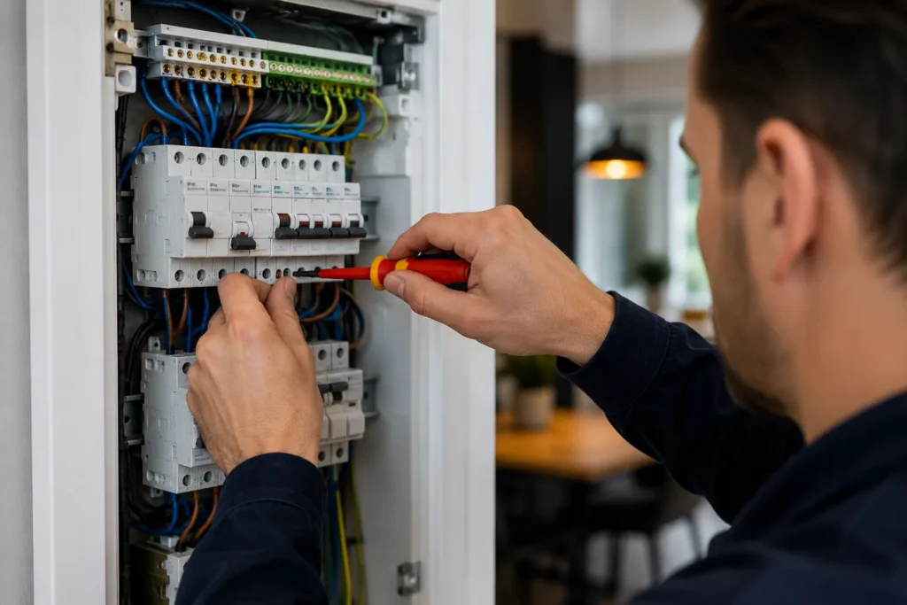 Elektricien Gorinchem controleert een meterkast bij een elektrische storing