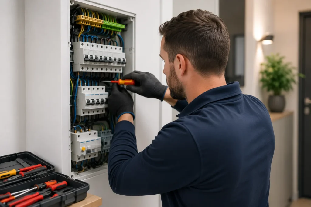 Elektricien controleert een groepenkast in een woning in Gorinchem