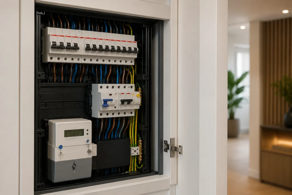 Moderne meterkast vervangen in Gorinchem met nieuwe groepen, aardlekschakelaars en veilige bedrading.