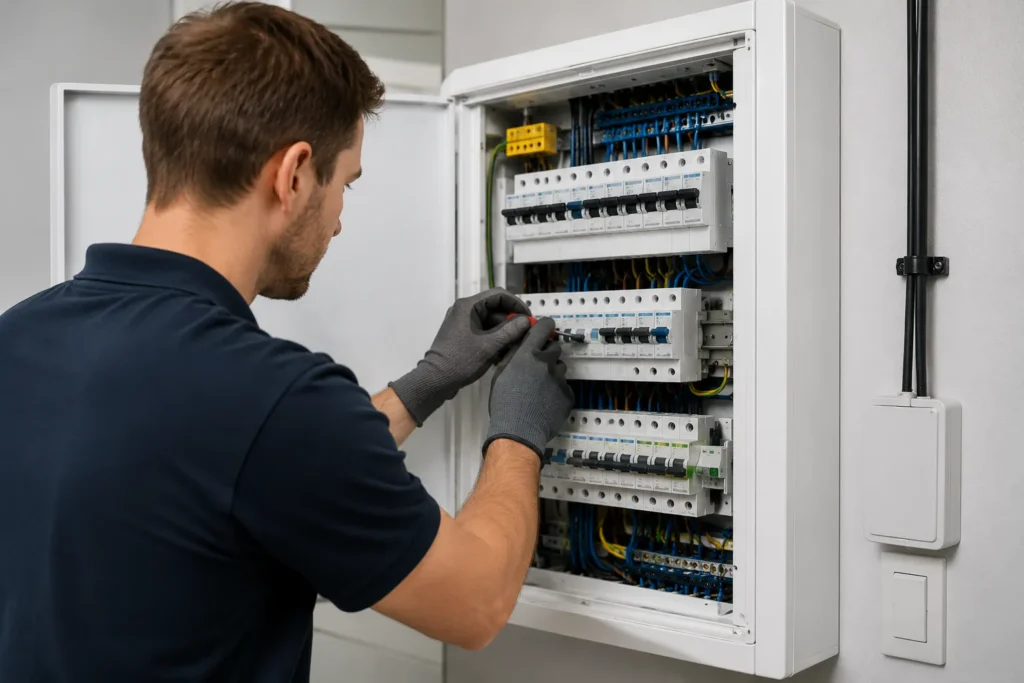 Elektricien bezig met meterkast vervangen in Gorinchem voor een veilige stroomverdeling