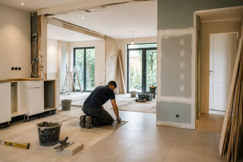 Vakman voert een woningrenovatie uit in een woning in Gorinchem