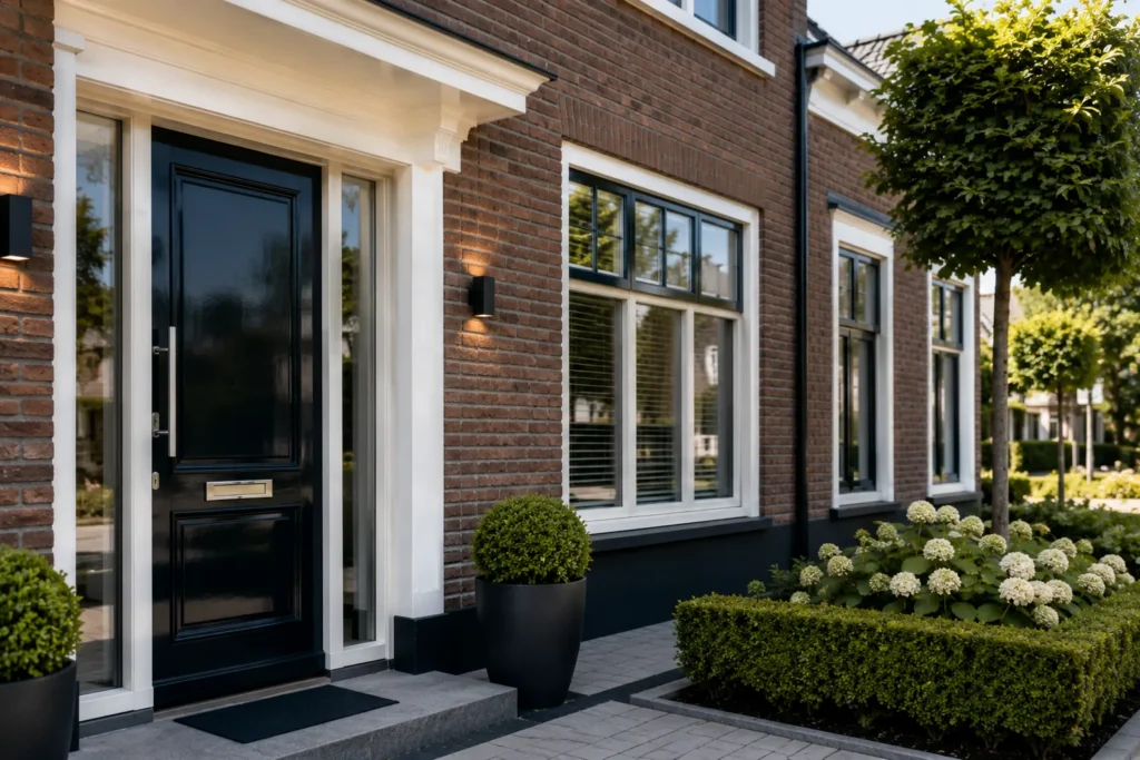Verzorgd schilderwerk aan kozijnen en entree van een woning in Gorinchem