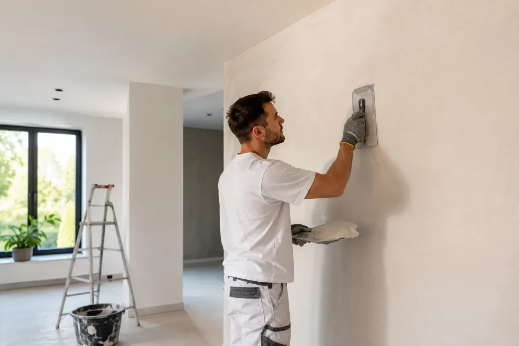 Stukadoor Gorinchem brengt een strakke wandafwerking aan in een moderne woning