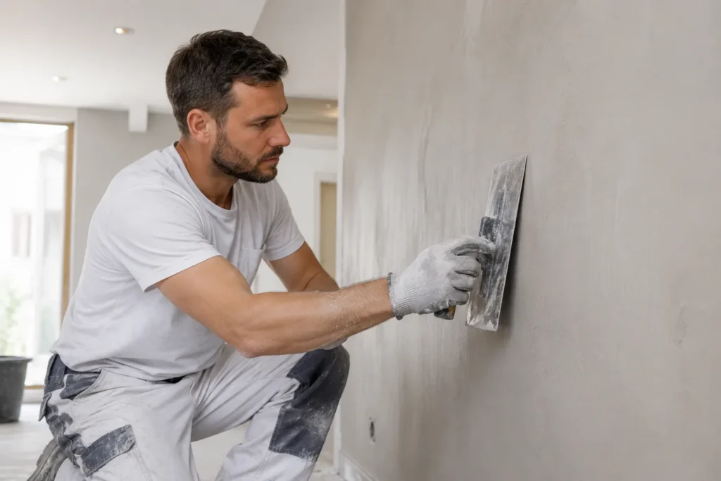 Stukadoor in Gorinchem brengt professioneel stucwerk aan op een binnenmuur