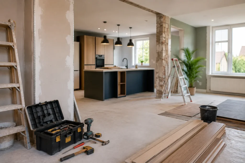 Renovatie Gorinchem van een moderne woning met nieuwe keuken en verbouwingswerkzaamheden.