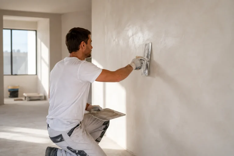 Stukadoor Gorinchem brengt strak stucwerk aan op een binnenmuur voor een gladde en duurzame afwerking.