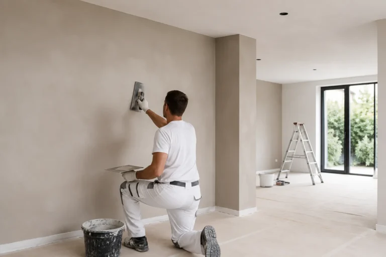 Stukadoor Gorinchem werkt aan een strakke en egale wandafwerking in een moderne woning.